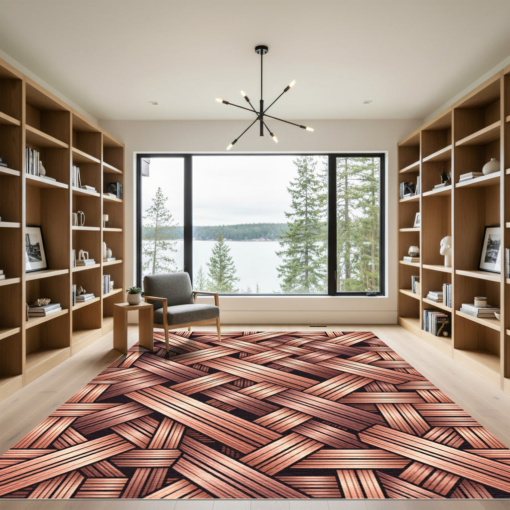 Interlocking Rustic Wood Weave Rug