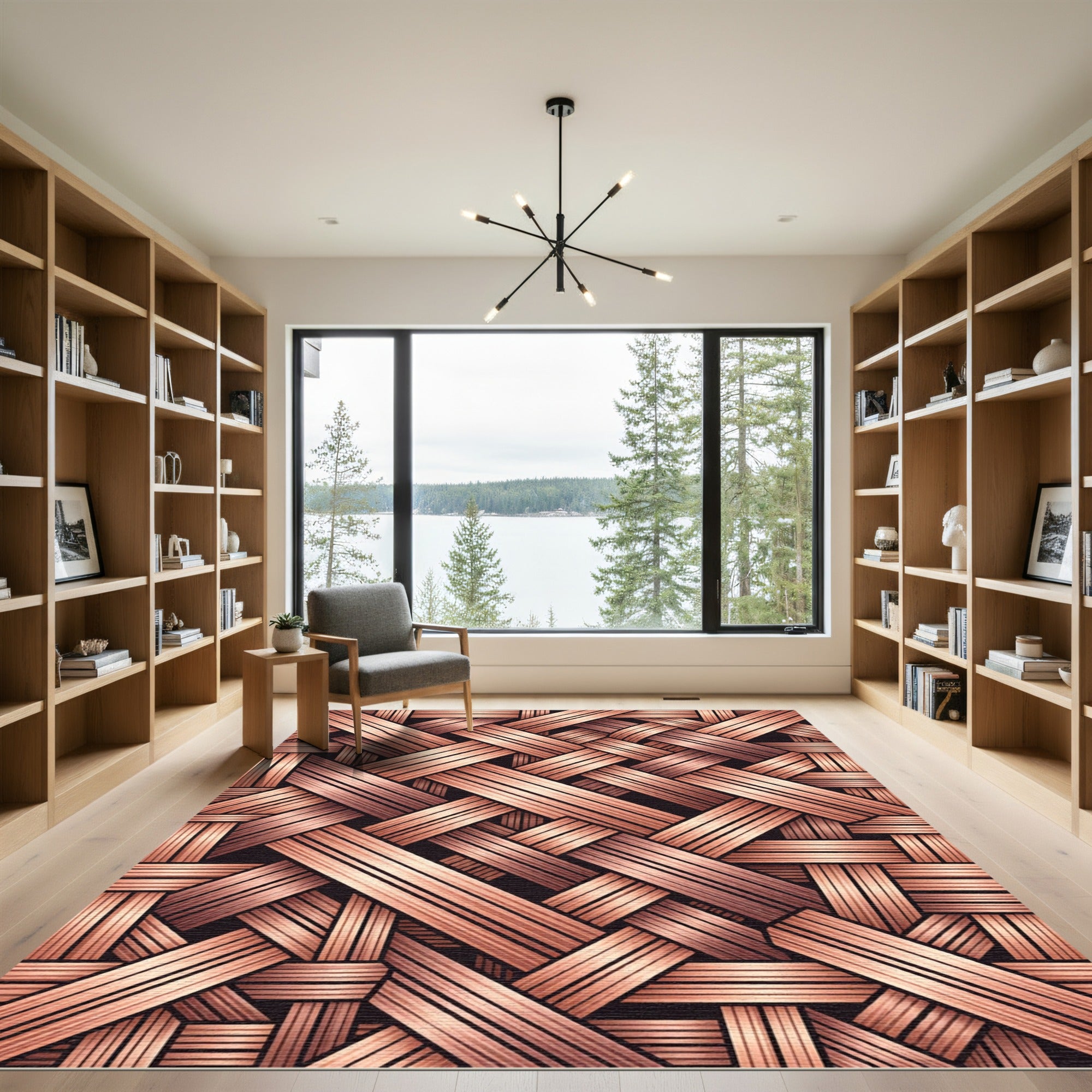 Interlocking Rustic Wood Weave Rug