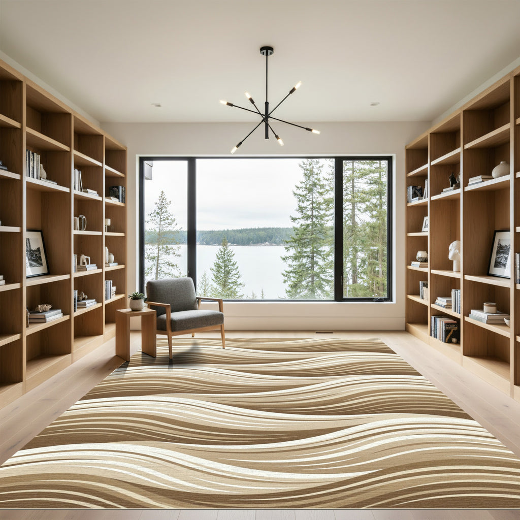 Elegant Cream and Beige Flowing Waves Rug