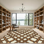 Earthy Brown Geometric Trellis Grid Rug