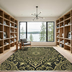 Elegant Olive Green Ornate Floral Medallion Rug