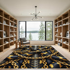 Golden Chain Entwined Black Serpent Rug