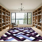 Geometric Violet and Blue Interlocking Squares Rug