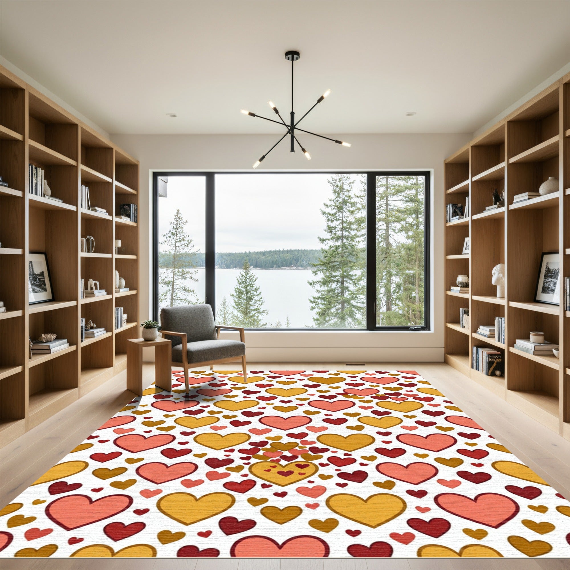 Warm Pink Golden Heart Cluster Rug