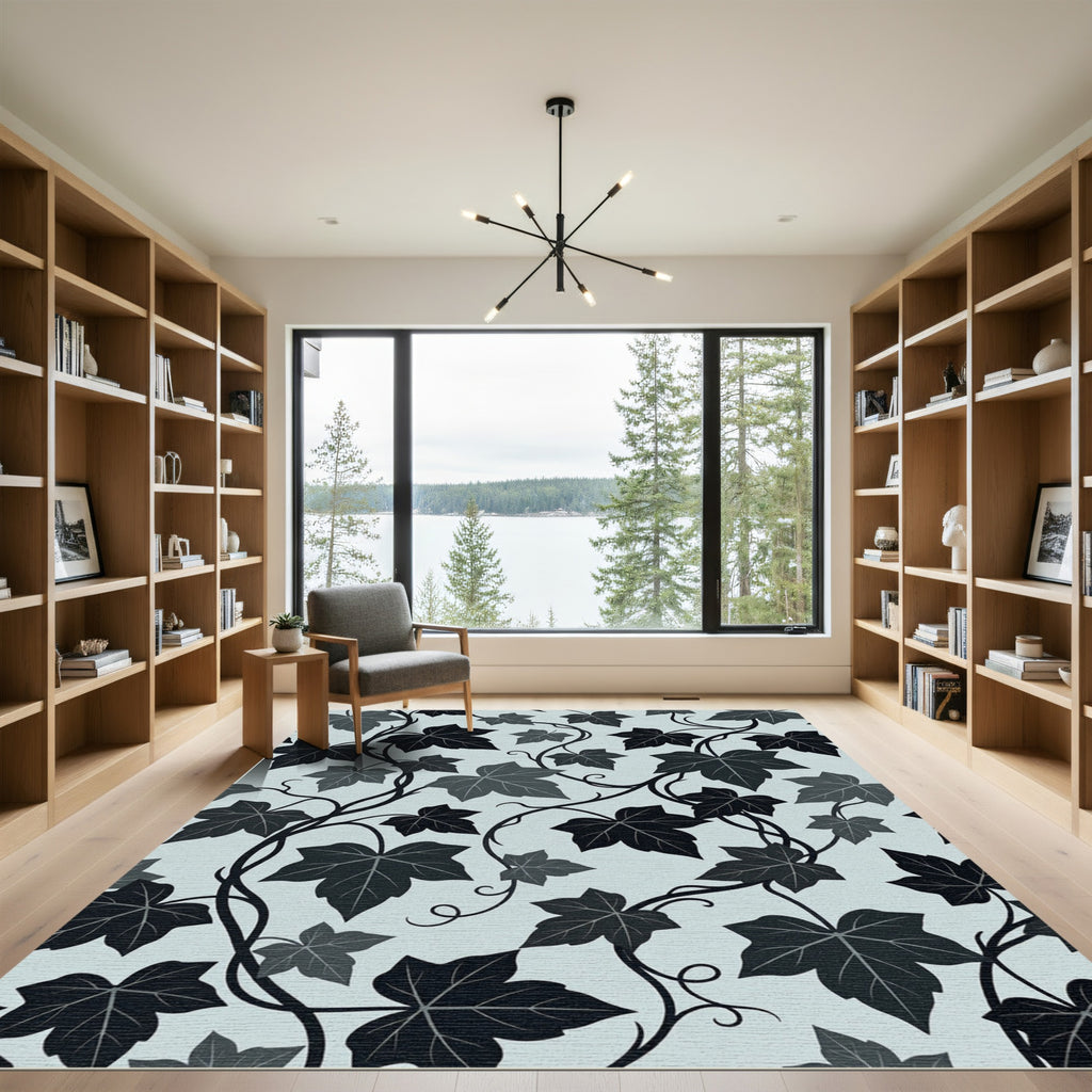 Dark Grey Ivy Vine Foliage Rug