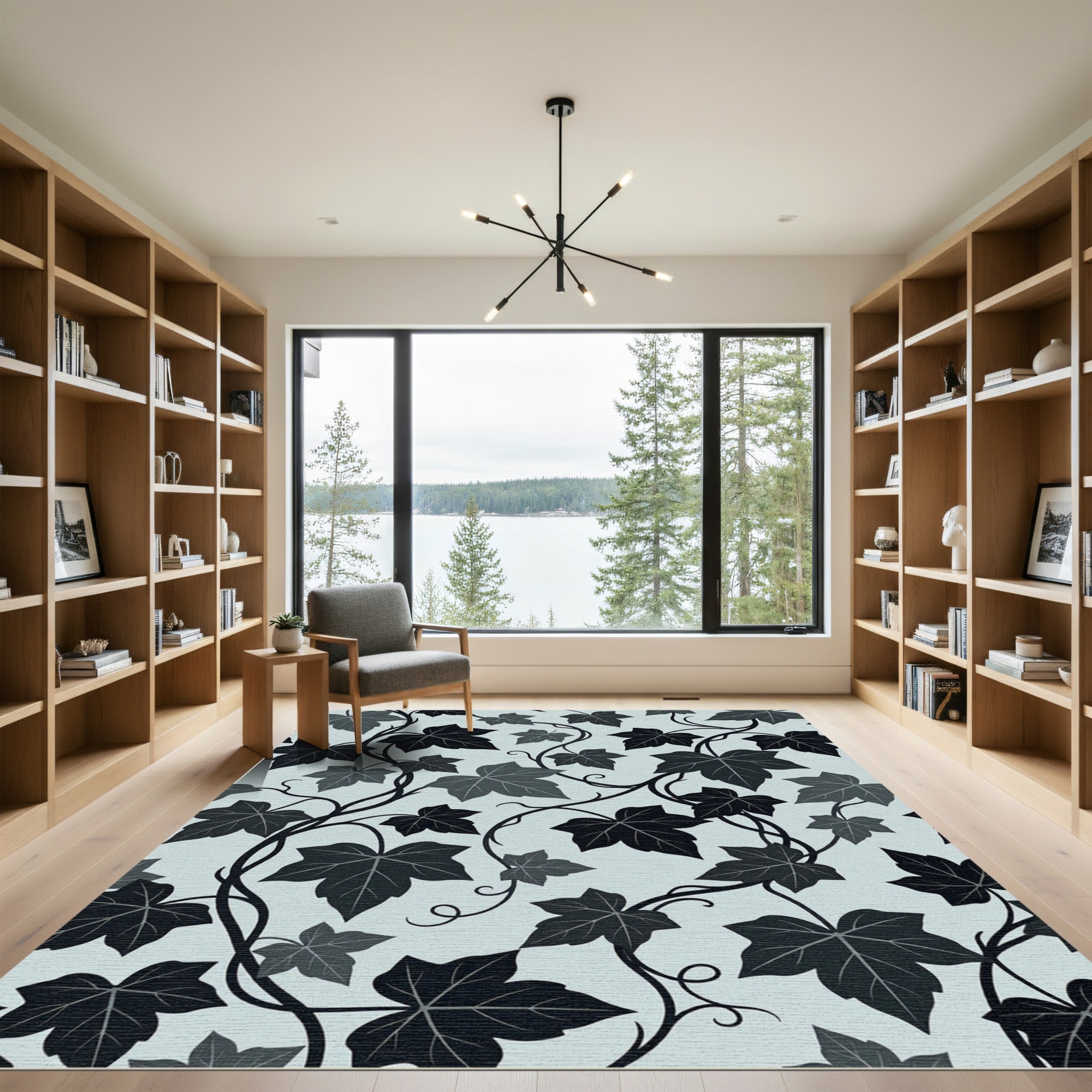 Dark Grey Ivy Vine Foliage Rug