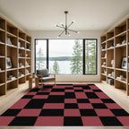 Crimson Black Checkerboard Grid Rug