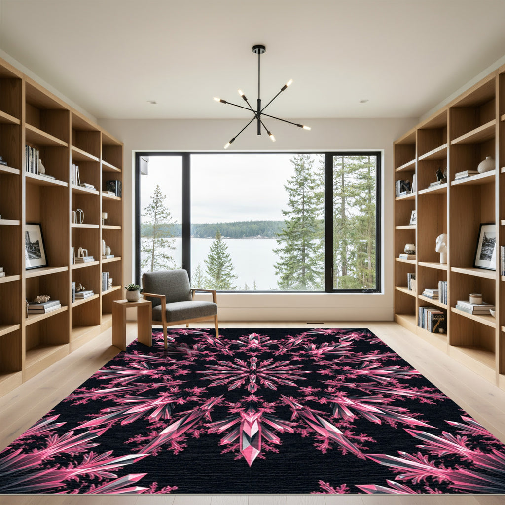 Ethereal Pink Crystal Kaleidoscope Shimmer Rug