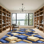 Blue Beige Isometric Boxes Rug