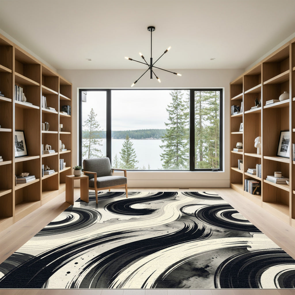 Monochromatic Brush Stroke Swirl Rug