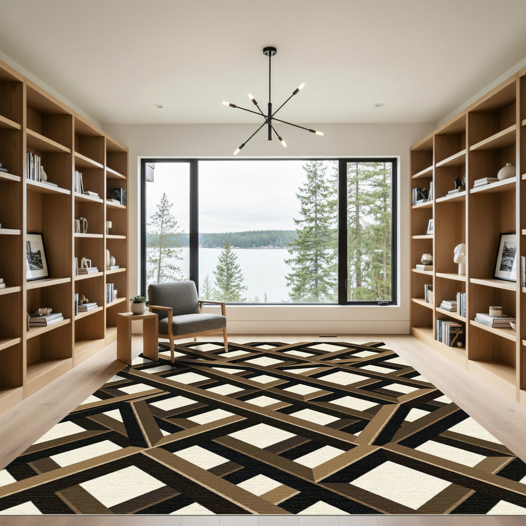 Geometric Coffee Brown Intersecting Lattice Rug