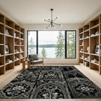 Ornate Gothic Black Lace Floral Accents Rug