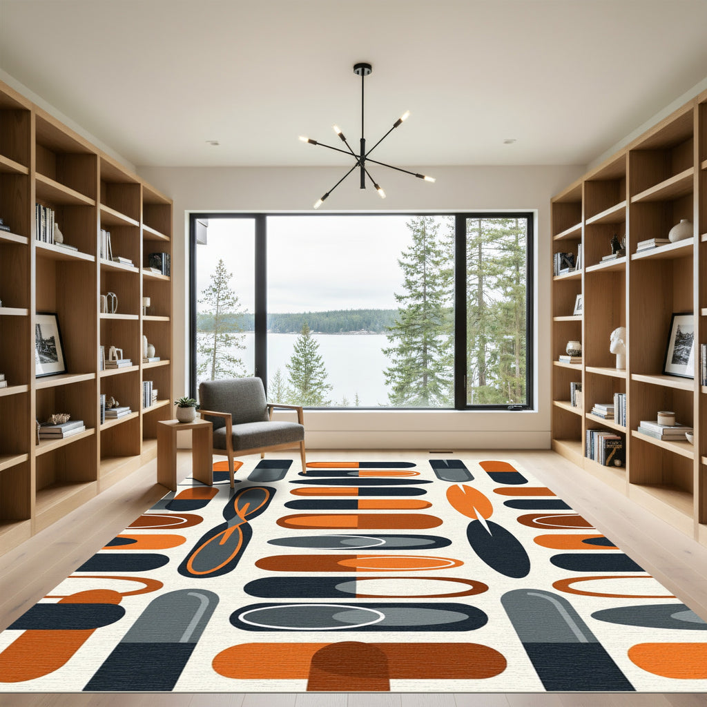 Mid-Century Modern Geometric Burnt Orange Capsule Rug