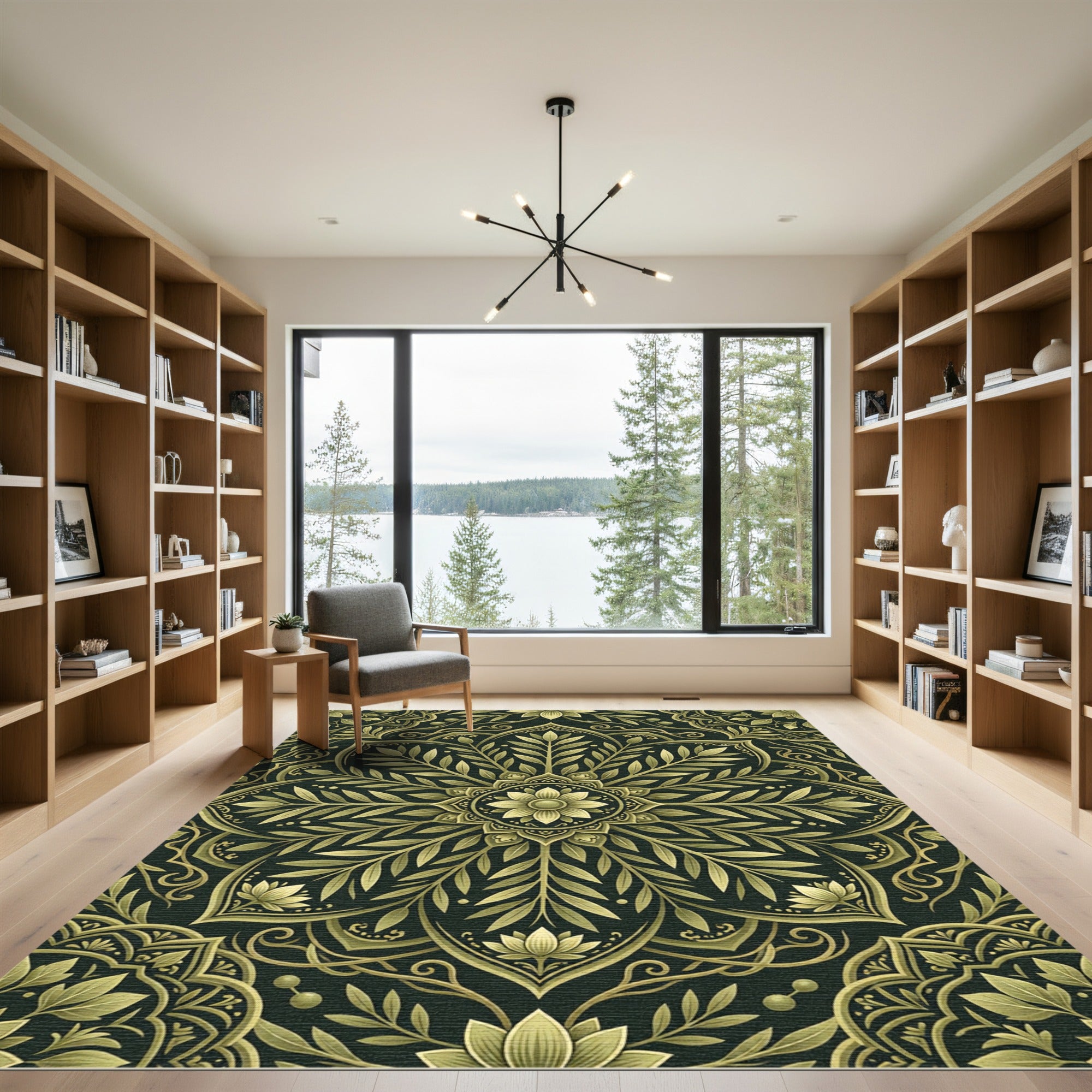 Golden Olive Leaf Mandala Rug