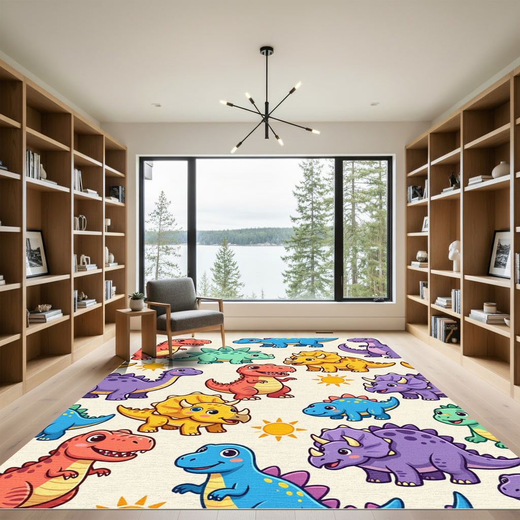Colorful Playful Dinosaur Animal Cartoon Rug