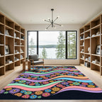 Retro Rainbow Wavy Daisy Floral Meadow Rug