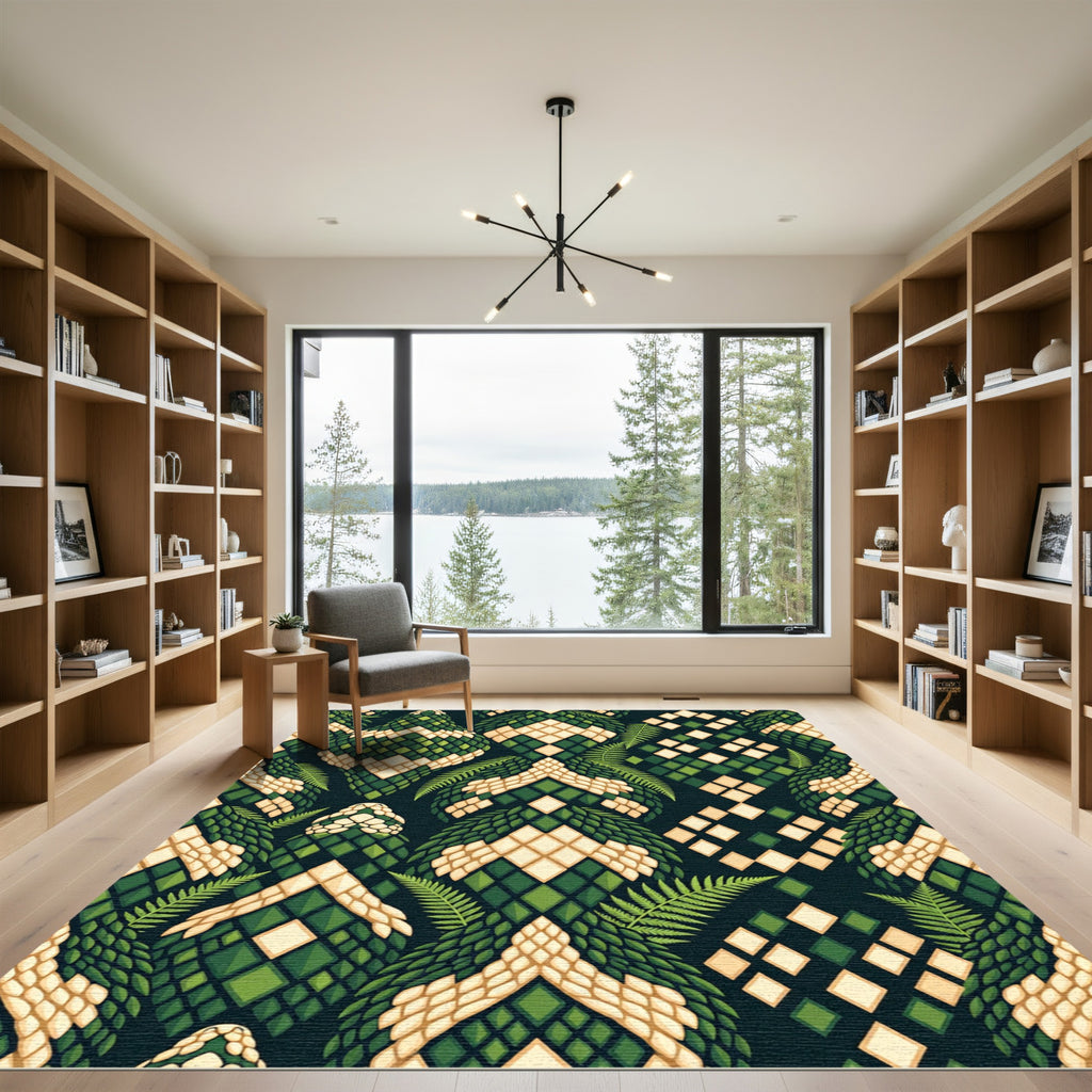 Emerald Green Snake Scale Fern Rug