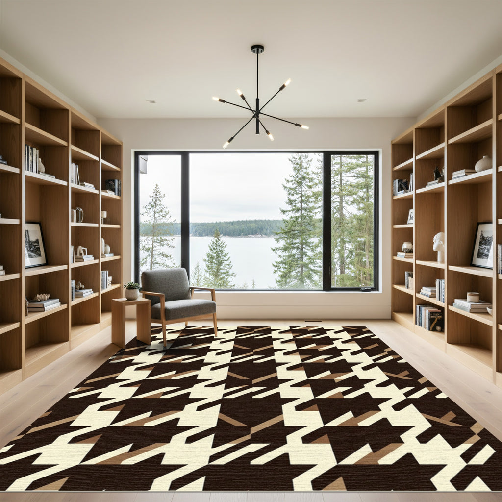 Rich Brown Houndstooth Checkered Rug