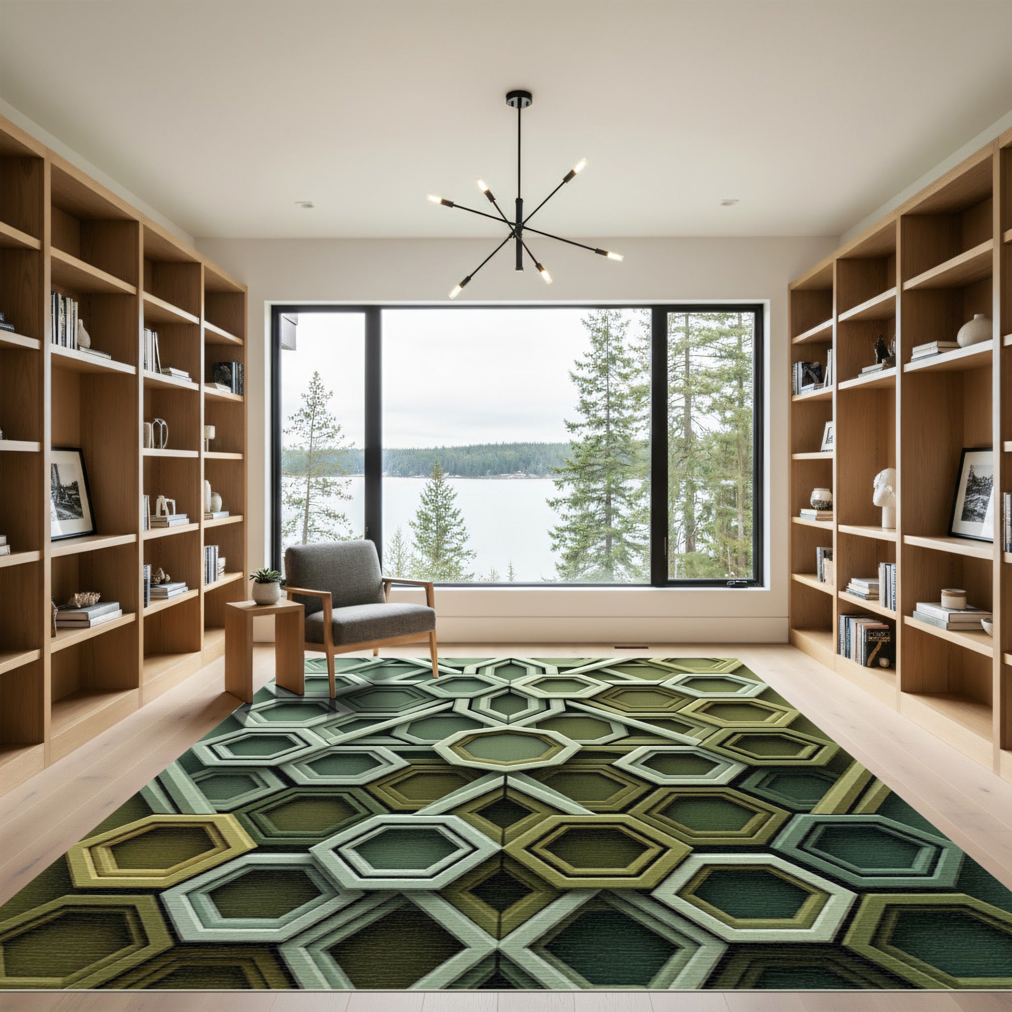 Sage Hexagonal Geometric Olive Mosaic Rug