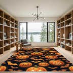 Glowing Orange Jack O Lantern Bat Rug