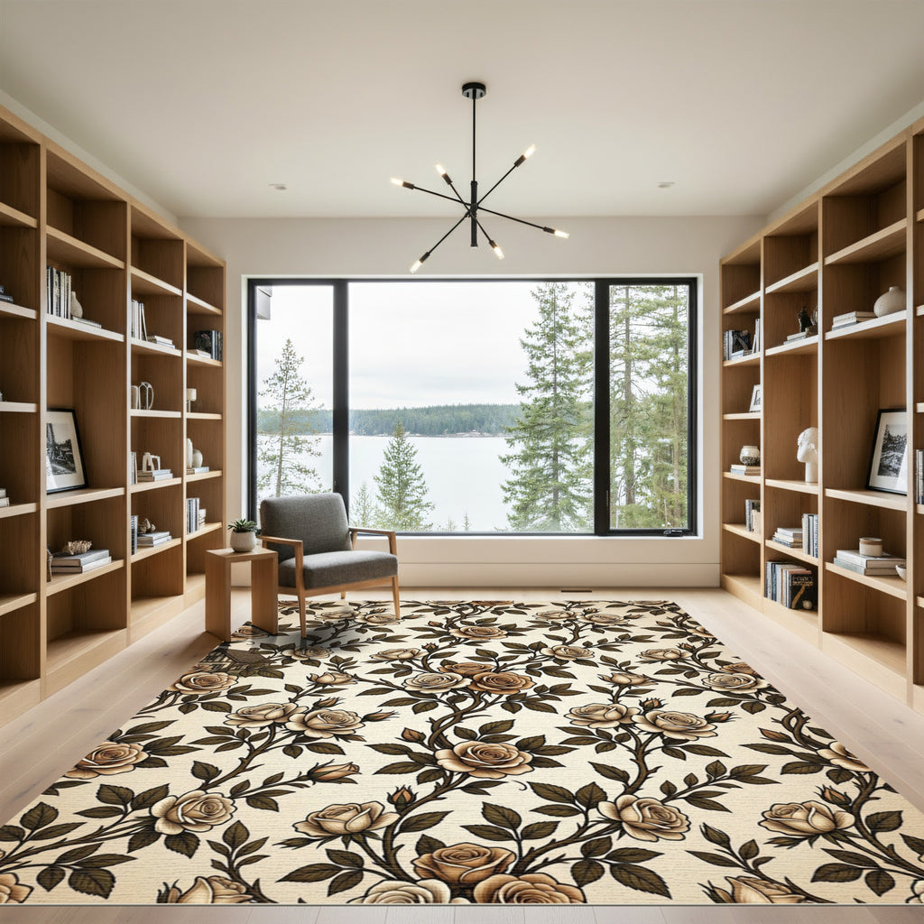 Creamy Sepia Climbing Rose Vine Rug