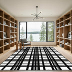 Bold Black White Grid Checkered Rug