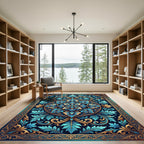 Luxurious Teal and Gold Floral Medallion Rug
