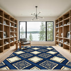 Deep Navy Gold Medallion Lattice Rug