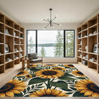 Golden Sunflower Floral Botanical Illustration Rug