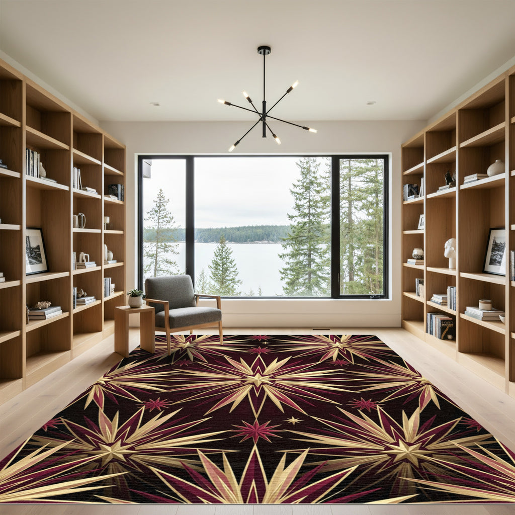 Metallic Gold Burgundy Radiant Starburst Rug