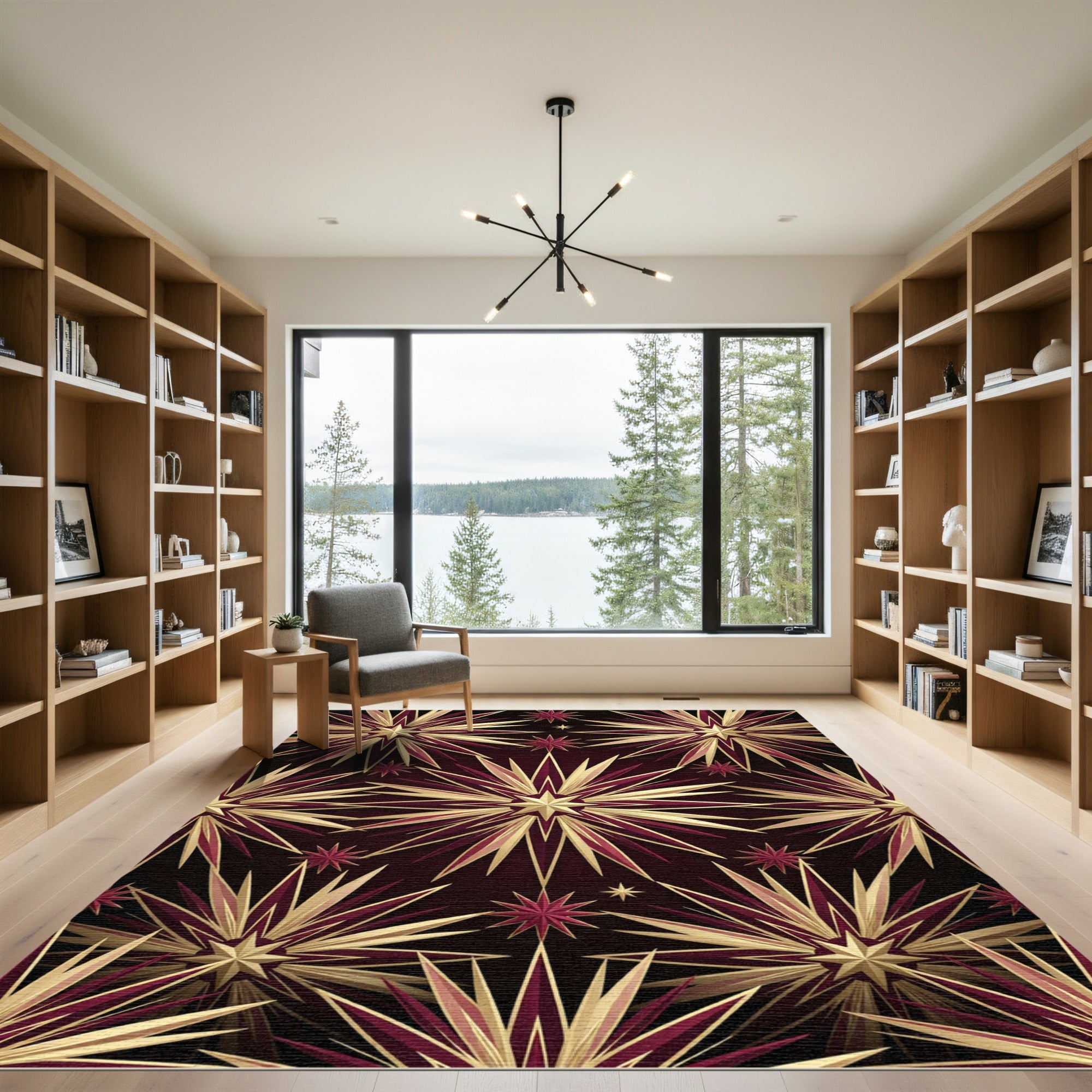 Metallic Gold Burgundy Radiant Starburst Rug