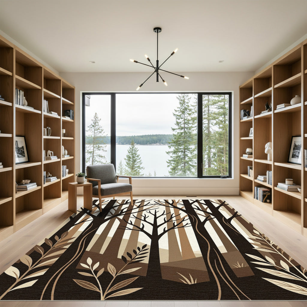 Brown Woodland Arm Abstract Trees Rug