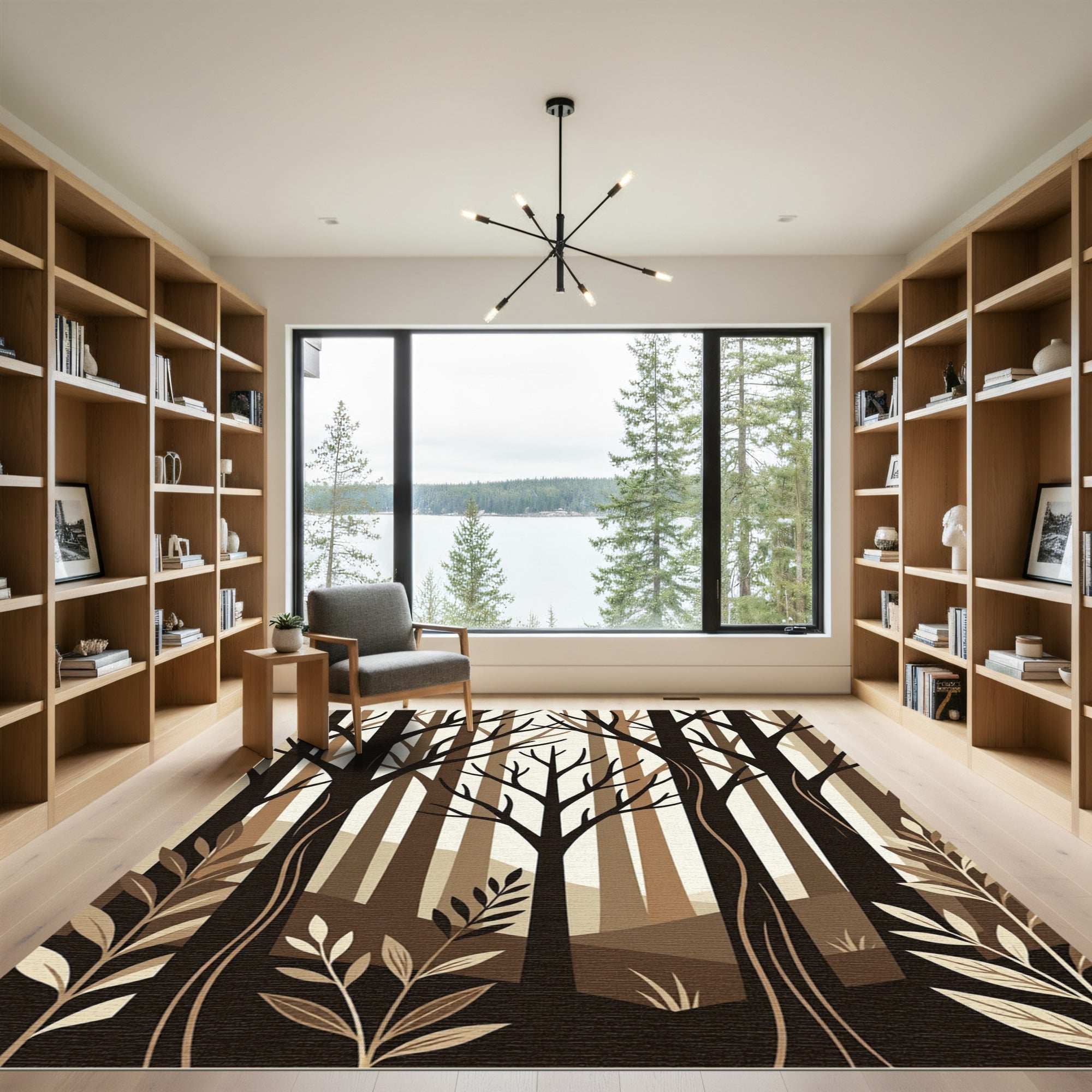 Brown Woodland Arm Abstract Trees Rug