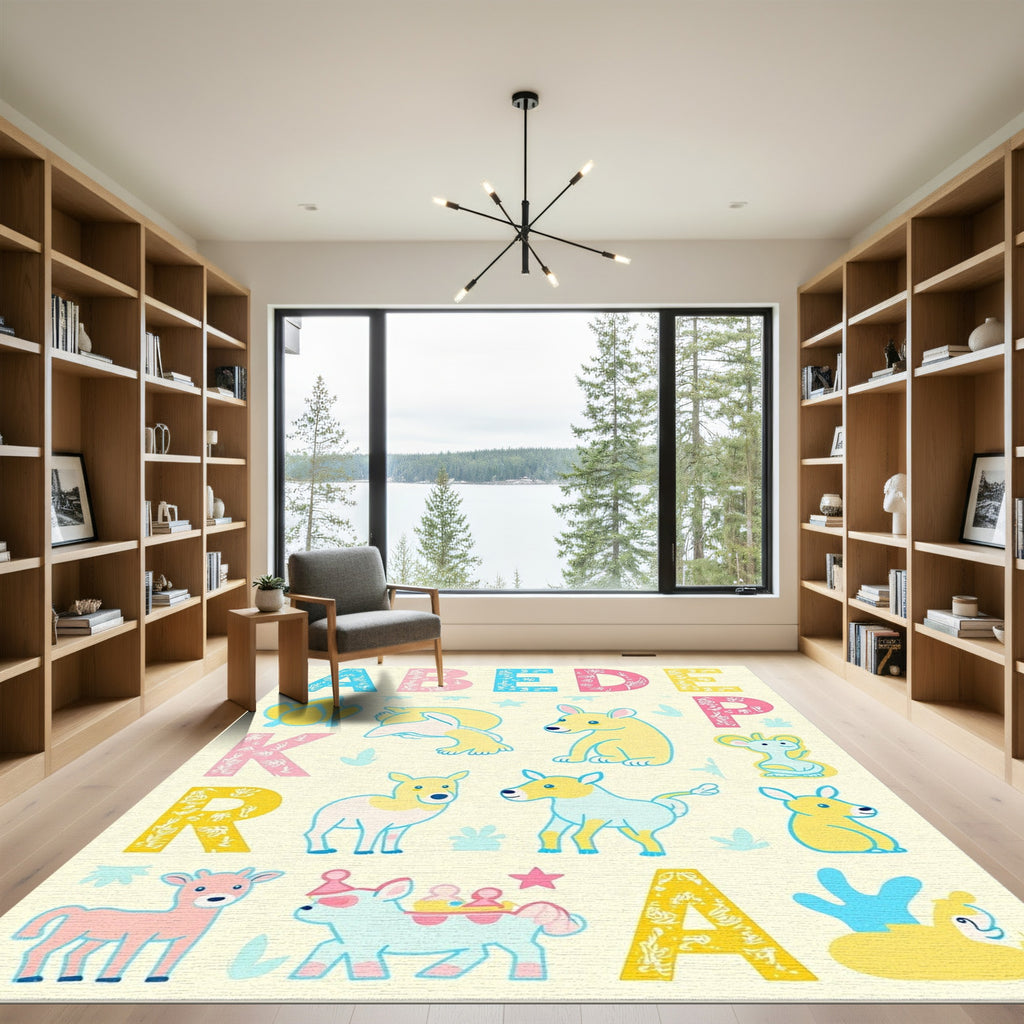 Alphabet Animals Blue Pink Yellow Rug