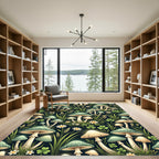 Ethereal Green Enchanted Forest Mushroom Illustration Rug