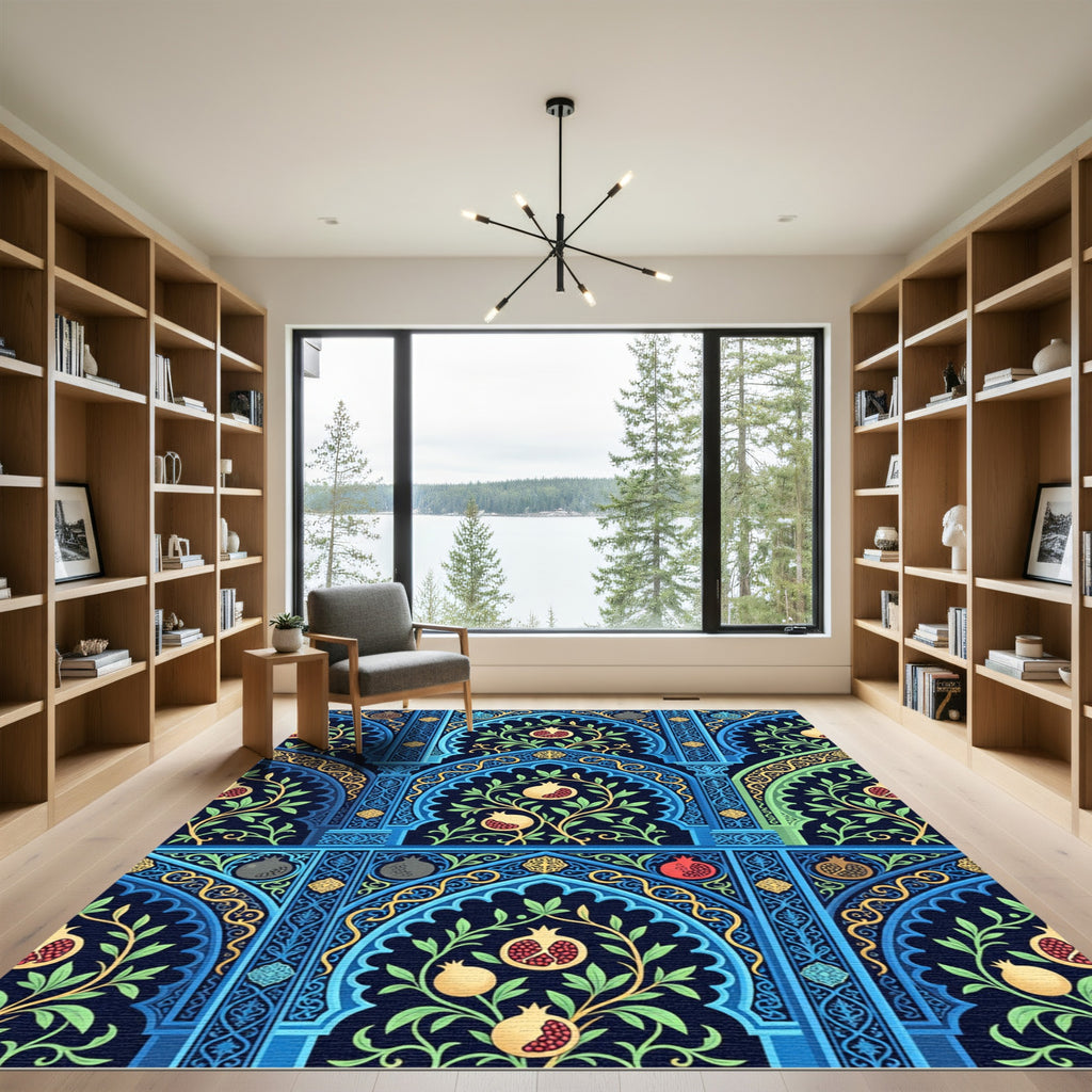 Deep Blue Pomegranate Archway Floral Rug