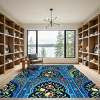 Deep Blue Pomegranate Archway Floral Rug