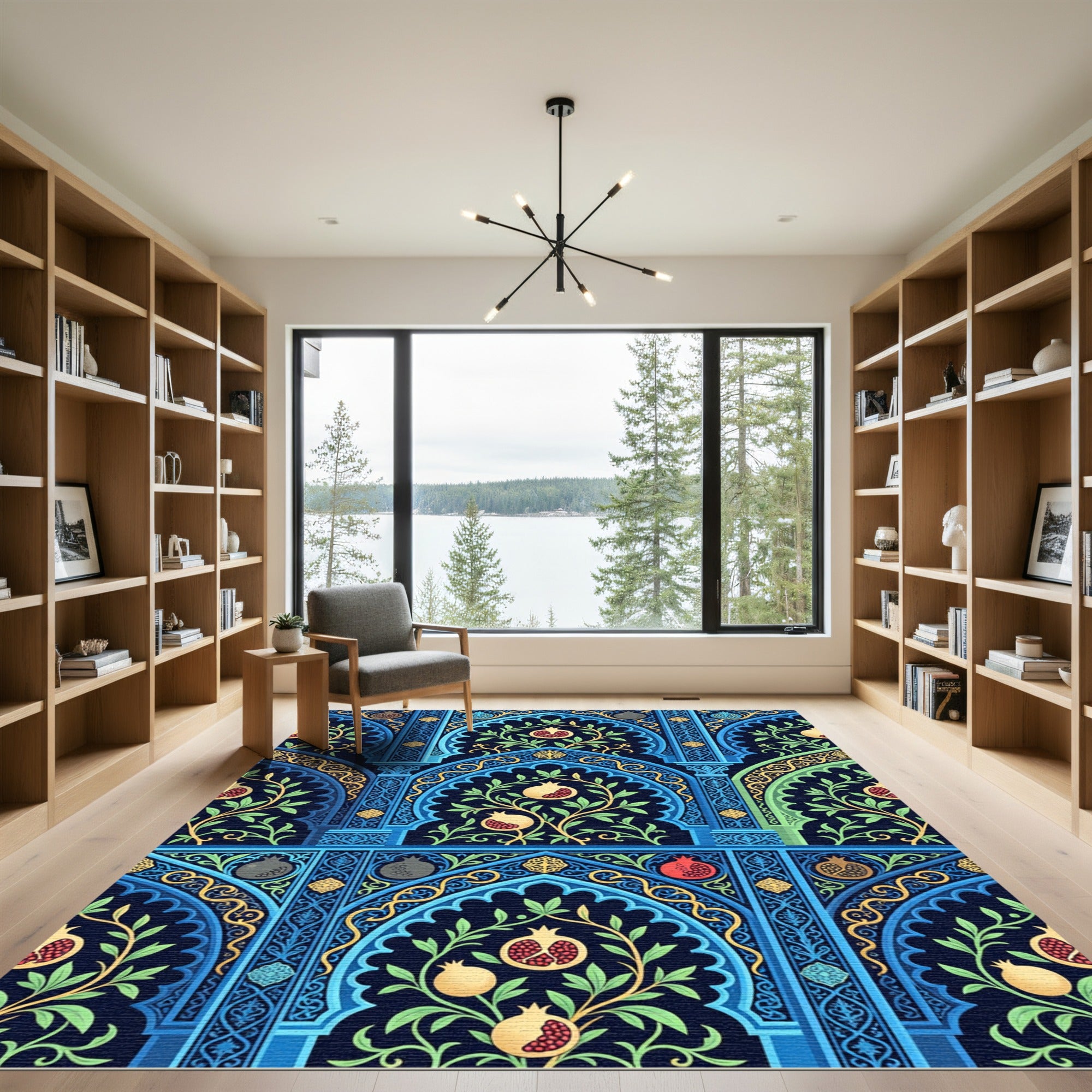 Deep Blue Pomegranate Archway Floral Rug