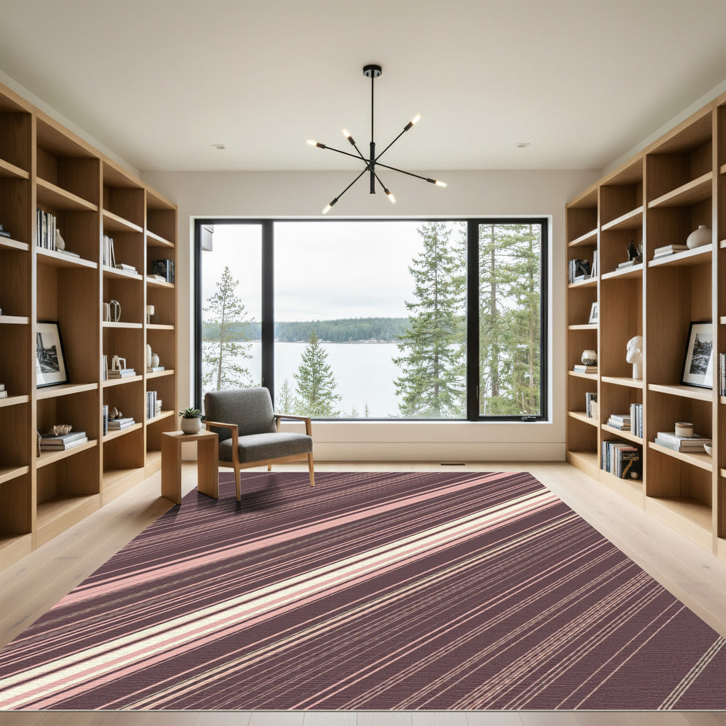 Rich Rose Gold Diagonal Stripe Rug