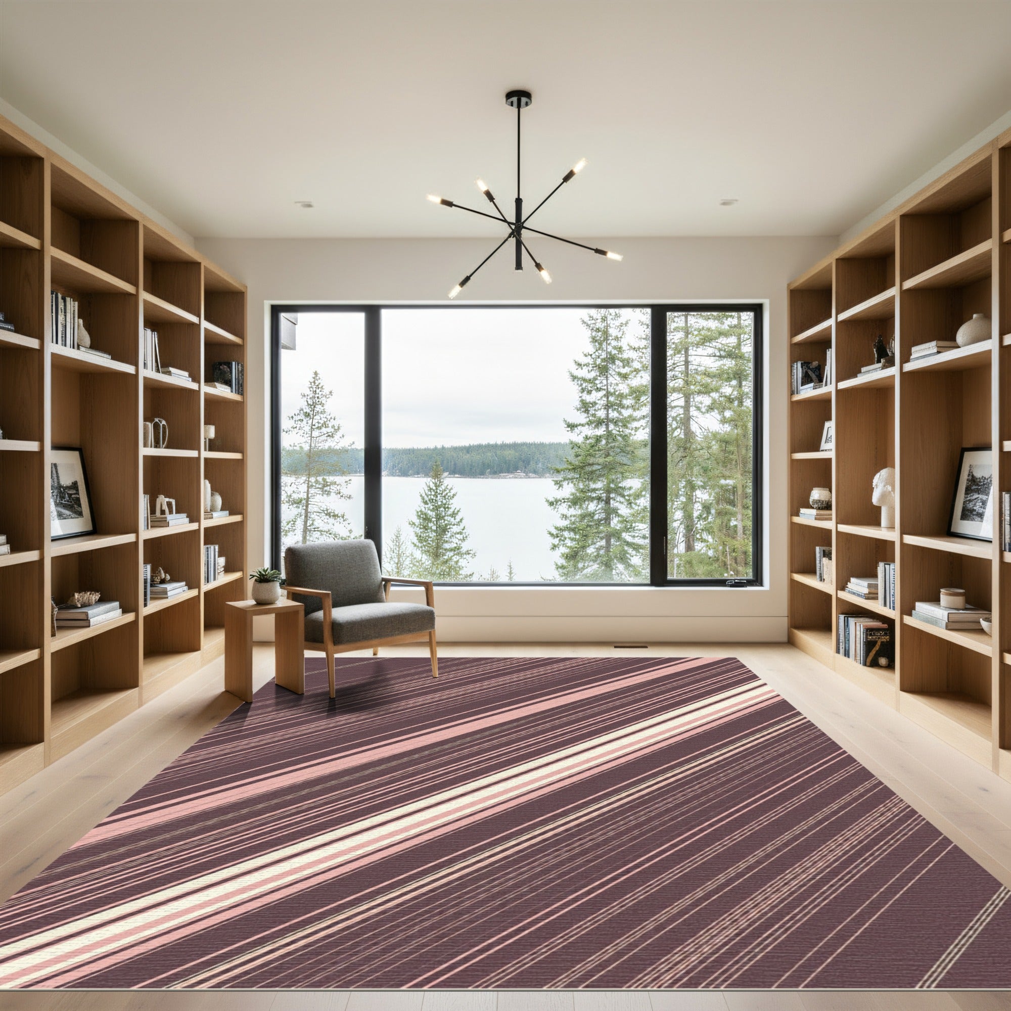 Rich Rose Gold Diagonal Stripe Rug