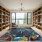 Vintage Heart Compass World Map Navigation Rug