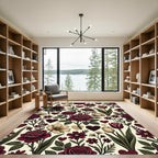 Romantic Crimson Rose Floral Heart Art Rug