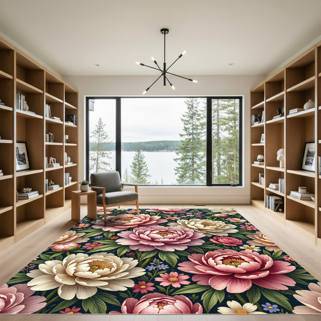 Rich Pink Cream Floral Garden Rug