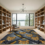 Metallic Leopard Head Geometric Panel Rug