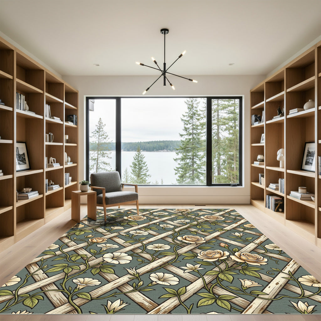 Sage Floral Trellis Climbing Rose Rug