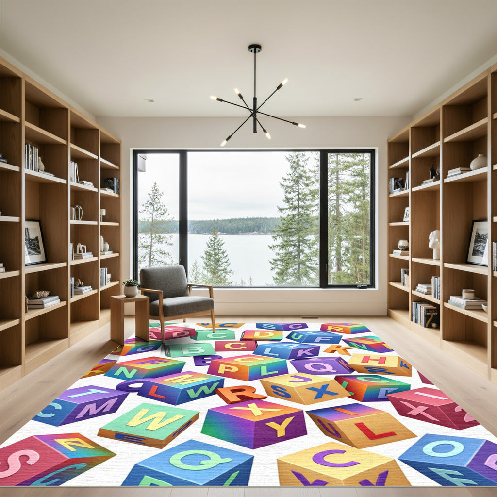 Vibrant Multi-Color Floating Alphabet Blocks Rug