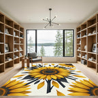 Bold Yellow Sunflower Charcoal Floral Illustration Rug