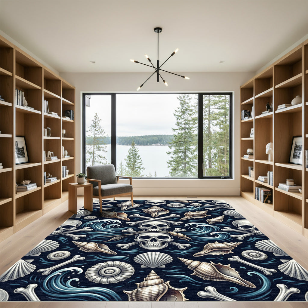 Dark Nautical Skulls Seashells Ocean Wave Rug
