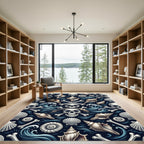 Dark Nautical Skulls Seashells Ocean Wave Rug