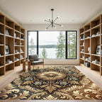 Elegant Golden Ornate Baroque Medallion Rug